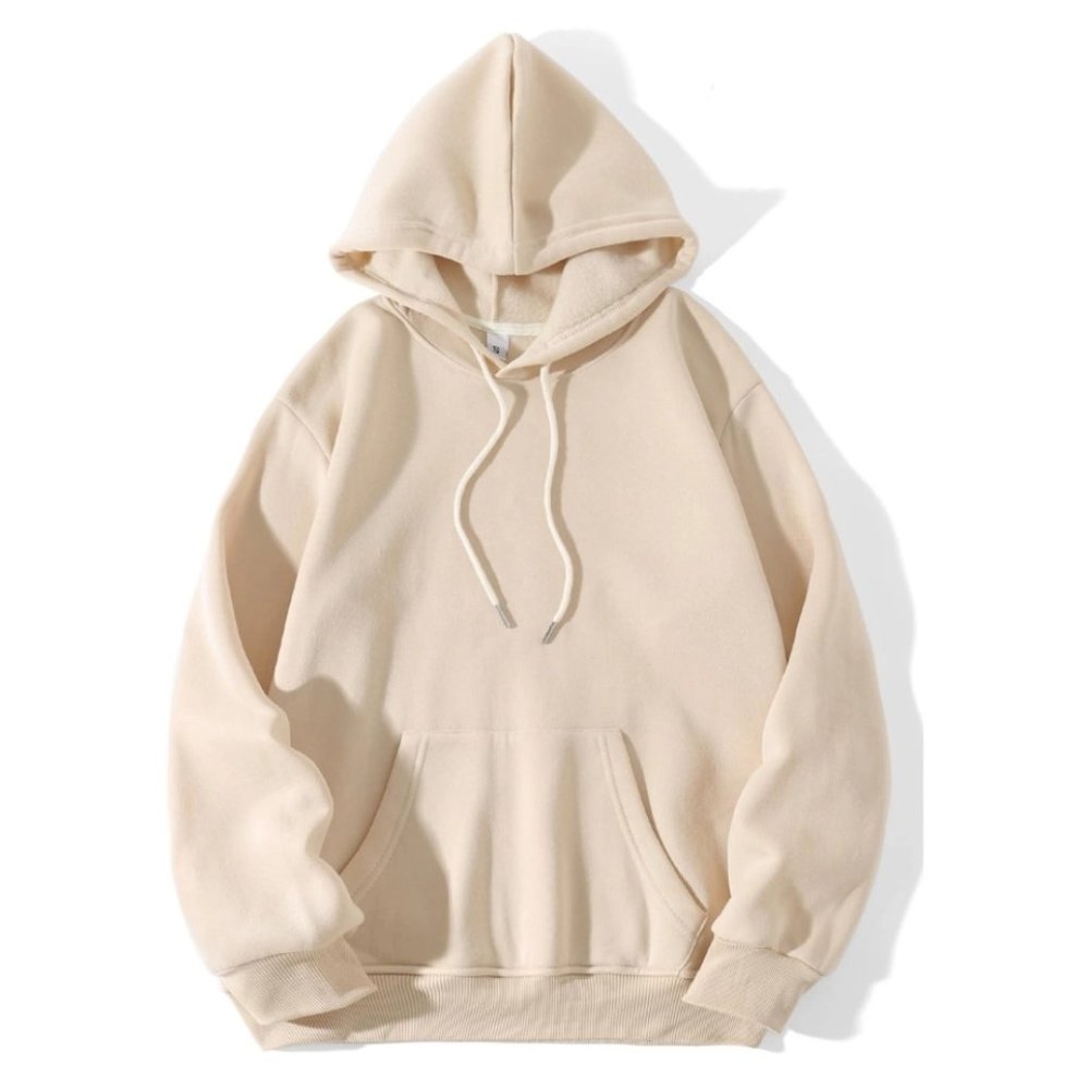 Solid Kangaroo Pocket Thermal Lined Drawstring Hoodie